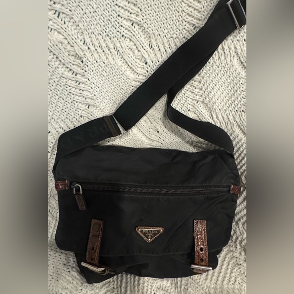 Prada Black and Brown Messenger Bag